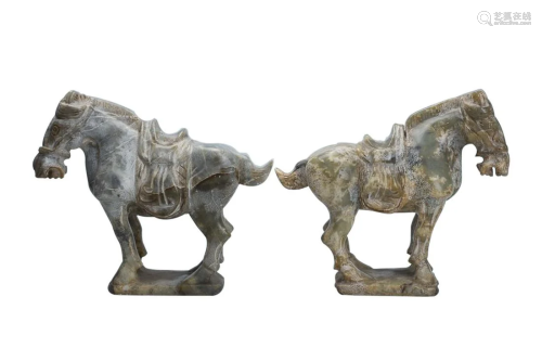 PAIR OF ANTIQUE JADE HORSES