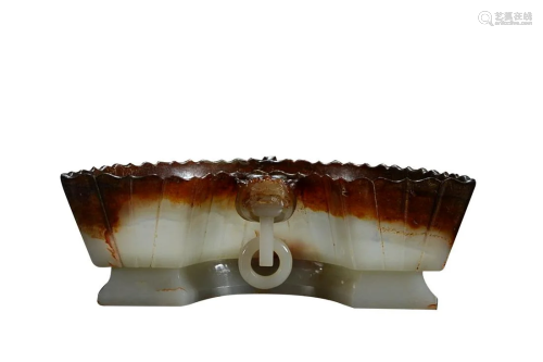 ANTIQUE JADE WASHING BOWL CARVED WITH CHILONG AN…