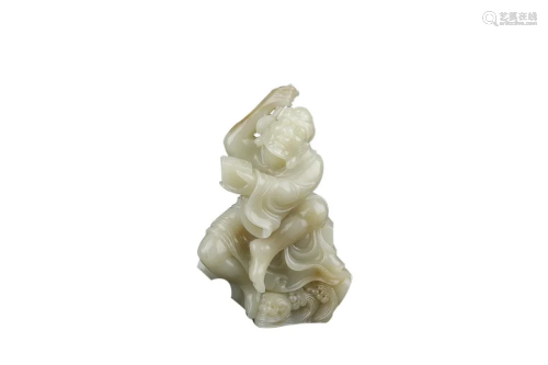 HETIAN WHITE JADE FIGURE OF ARHAT