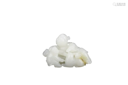 HETIAN WHITE JADE BOY WITH MYTHICAL BEAST