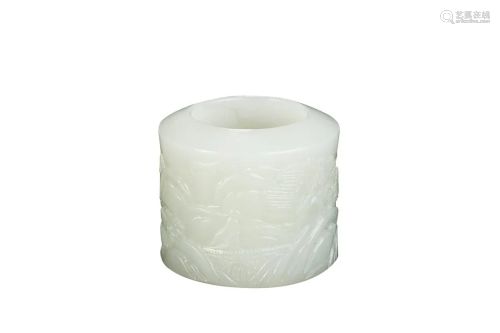 HETIAN JADE THUMB RING CARVED WITH LANDSCAPE