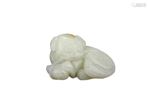 HETIAN WHITE JADE LION WITH BALL