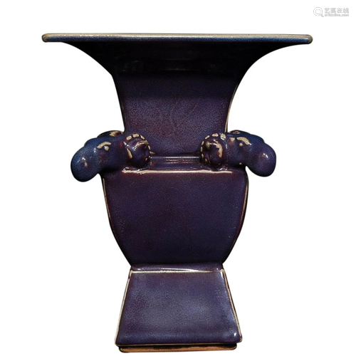 JUN WARE SQUARE ZUN VASE WITH GOAT HANDLES