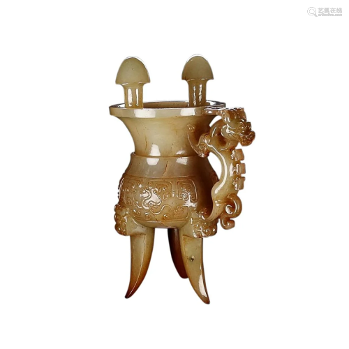 HETIAN JADE CUP WITH DRAGON HANDLE