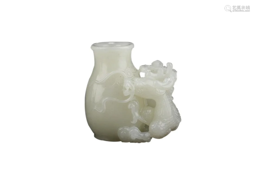 HETIAN WHITE JADE VASE CARVED WITH DRAGON