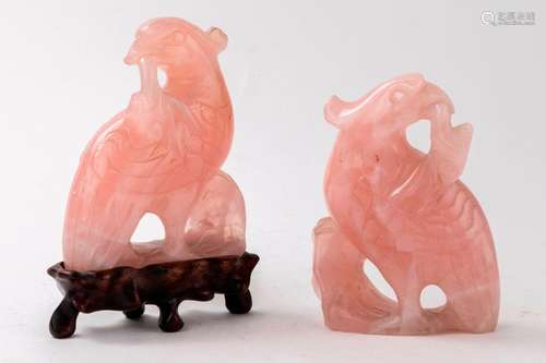 CHINE Paire de SUJETS en quartz rose sculpté figur…