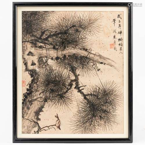 JAPON Branches fleuries, encre noire sur papier. 3…