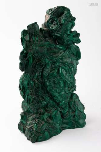 CHINE GROUPE en malachite sculptée figurant un pay…