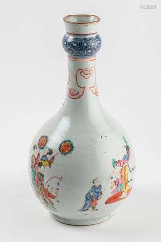 CHINE VASE bouteille à col bulbeux en porcelaine e…