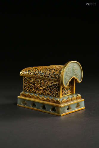 HeTian Jade Copper and Golden Stupa from Liao