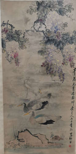 Chinese Lou Shibai'S Painting Of Flowers And Birds On Paper