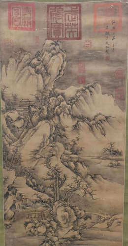 Chinese Mi Youren'S Painting Of Landscape On Silk