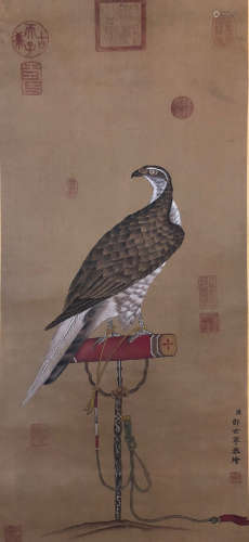 Chinese Lang Shining'S Painting Of Eagle On Silk