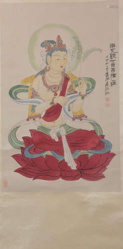 Chinese Zhang Daqian'S Painting Of Buddhist Figures On Paper