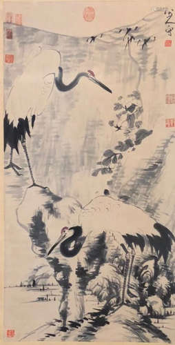 Chinese Ink Painting Of Cranes