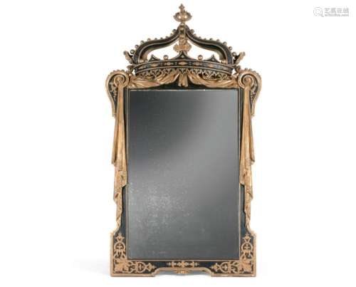 Très grand miroir en bois sculpté et laqué noir et…