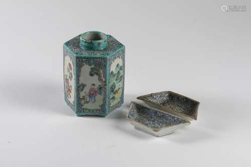 CHINA Porcelain TEA BOX with polychrome decoration…