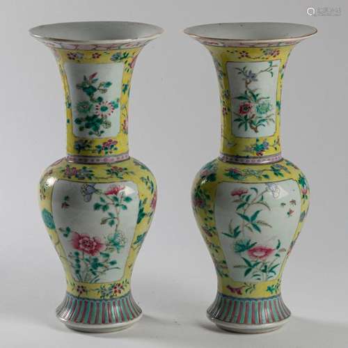 CHINA Pair of porcelain baluster VASES with polych…