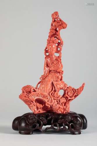 CHINA Sculpted coral branch showing an elegant wom…