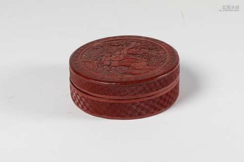 CHINA Circular box in cinnabar lacquer carved with…