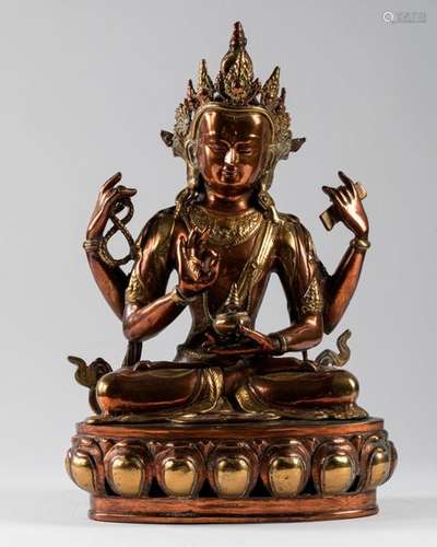 CHINA BODHISATTVA on his lotiform throne, partiall…