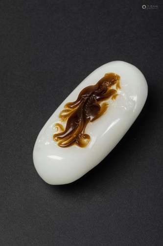 CHINA Oblong white jade SUBJECT with light relief …