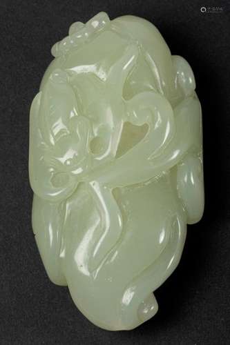 CHINA Pale green jade SUBJECT, carved with a bat a…