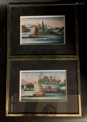 CHINA Canton. Pair of GOUACHES with lake scenery. …