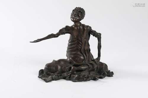 JAPAN ASCETUS reaching out, patinated bronze. H. 1…