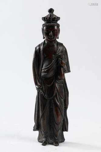 CHINA BUDDHA standing, patinated bronze. H. 33.5 c…