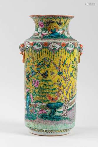 CHINA VASE of cyclindrical section in oprcelain wi…