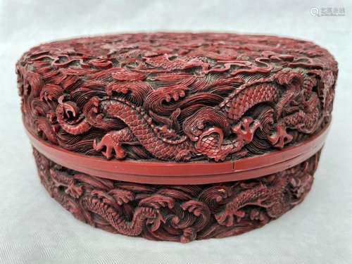 CHINA Circular covered box in cinnabar lacquer wit…