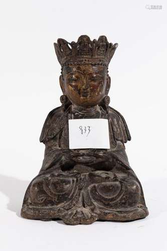 CHINA BUDDHA with joined hands, patinated bronze.