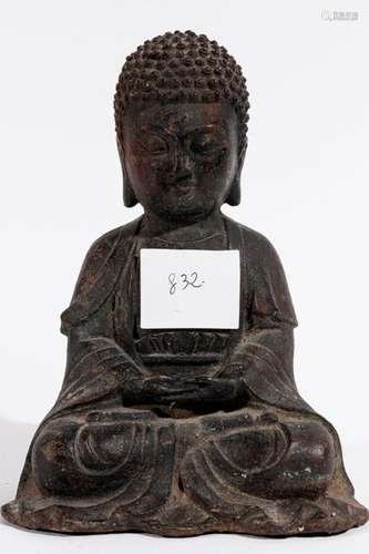 CHINA BUDDHA with joined hands, patinated copper a…