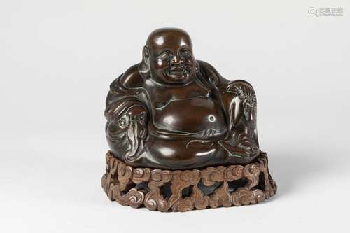 CHINA BUDAI in bronze with brown patina. H. 17 cm.…