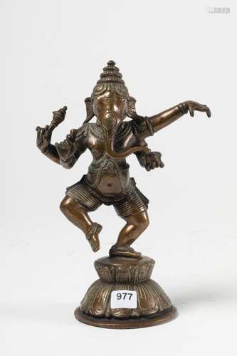 INDIA GANESHA on a lotiform base, patinated bronze…