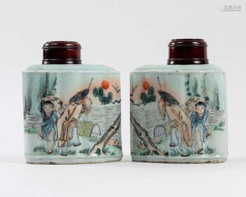 CHINA Pair of porcelain TEA JARS with peach shaped…