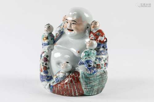 CHINA BUDAI and five porcelain servants with polyc…