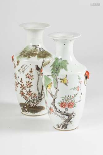 CHINA Two porcelain VASES with polychrome decorati…