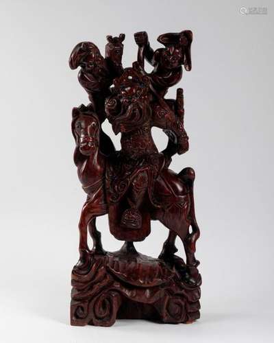 CHINA CAVALIER with two servants, carved wood and …