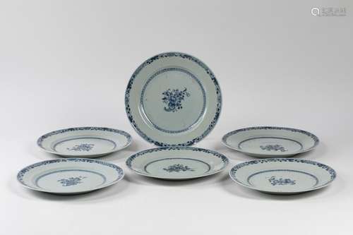 CHINA Suite of 6 porcelain PLACES with blue white …