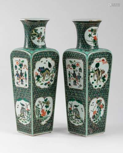 CHINA Pair of square section VASES with flared nec…