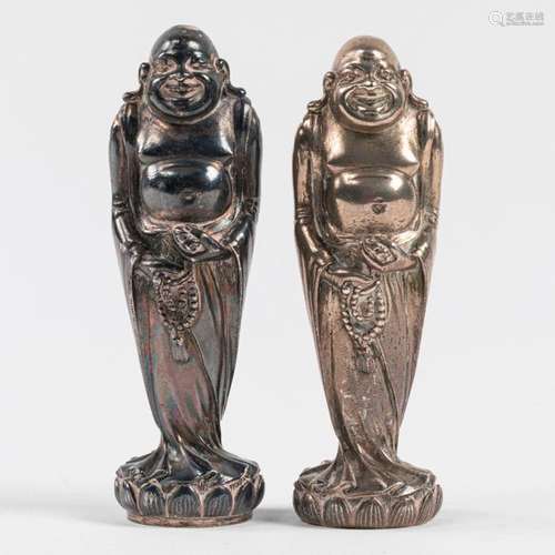 CHINA Pair of BUDDHA shaped subjects, silver bronz…