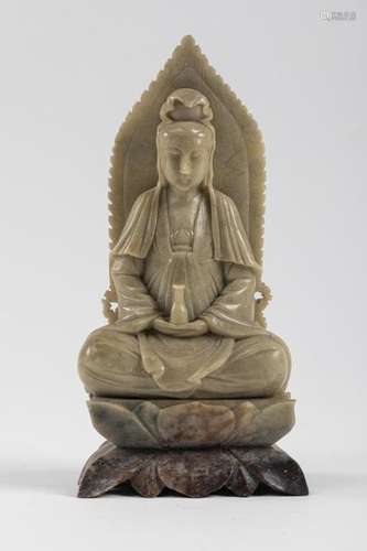 CHINA BUDDHA in a mandorla, carved hard stone. H. …