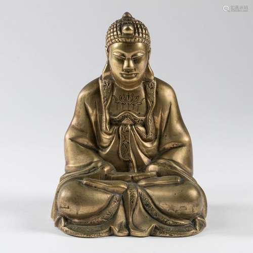 CHINA BUDDHA with joined hands, chiselled bronze. …