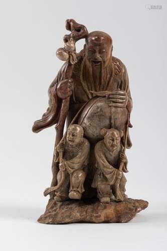 CHINA Carved bacon stone SUBJECT depicting a group…