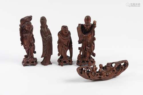 CHINA Set of 5 wooden carved SUBJECTS. H. 13.5 to …