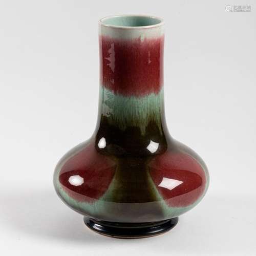 CHINA VASE with flattened rumen and tubular neck i…