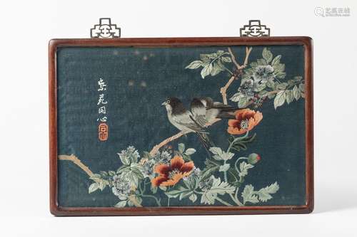 CHINA Suite of four polychrome embroideries with b…