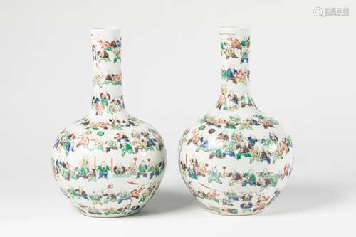 CHINA Pair of VASES porcelain bottles with polychr…